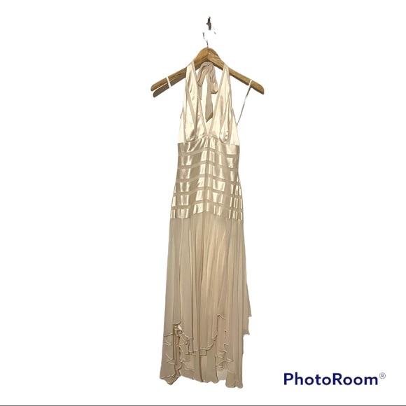 BCBG Maxazria Ivory Chiffon Halter Dress with Handkerchief Hem - Picture 1 of 5